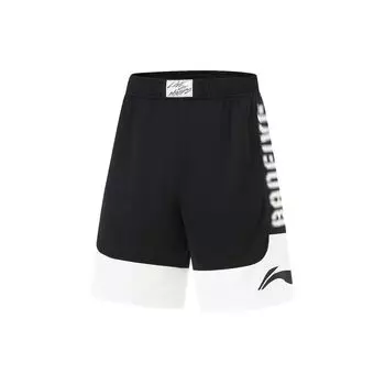 Li Ning Bad Five Spliced Letter Mid Waist Breathable Straight Leg Sports Shorts Men Shorts Black Off-White AAPU113-1 M