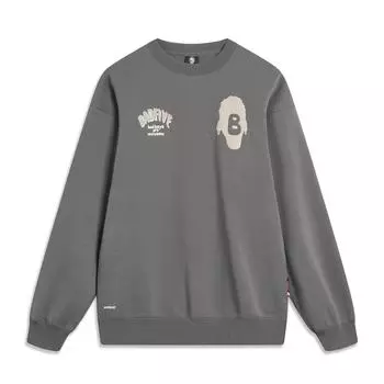 Li Ning Badfive 3D Letter Print Loose Fleece Pullover Sweatshirt Unisex Sweatshirt Gray AWDT873-7 S