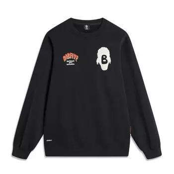 Li Ning Badfive 3D Letter Print Loose Fleece Pullover Sweatshirt Unisex Sweatshirt Black AWDT873-5 M