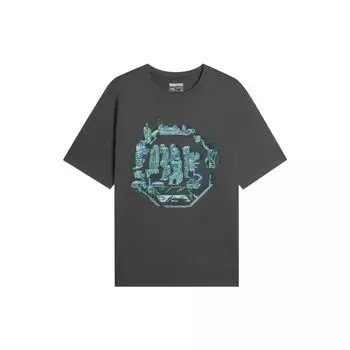 Li-Ning Badfive All-Out War Series SS22 Футболка с круглым вырезом и абстрактным принтом спереди Мужские топы Серый AHSS735-5 M