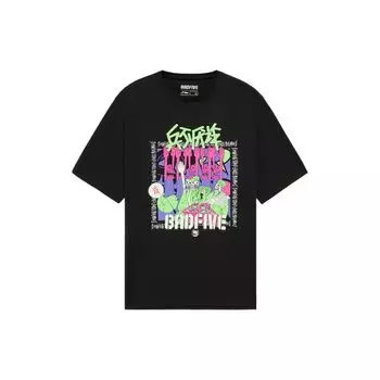 Li-Ning Баскетбольная серия Badfive, свободная футболка с короткими рукавами и круглым вырезом, мужские топы с принтом на тему обмана, черные AHSS381-2 L
