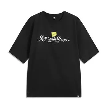Li Ning Badfive Буква Круглый вырез Дышащая Универсальная Свободная Футболка с коротким рукавом Мужские Топы Черный AAFV005-1 L