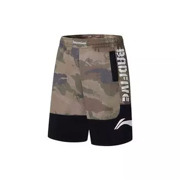 Li-Ning Badfive Camo Series, прямые повседневные шорты с контрастным логотипом, мужские брюки армейско-зеленого камуфляжного цвета, черные AAPS031-9 M
