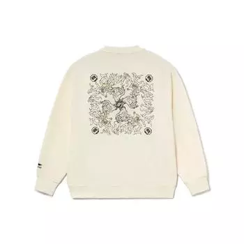 Li Ning Badfive Changan Youth Fun Print Sports Pullover Sweatshirt Unisex sweatshirt Vanilla-White AWDRF87-3 S