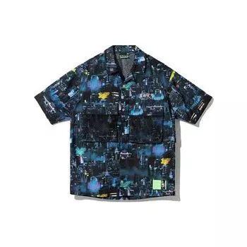 Li Ning Badfive Chongqing City Limited Edition Fog Capital Trend Повседневная спортивная дышащая рубашка с коротким рукавом с карманом Мужские рубашки темно-синего цвета ASHR135-1 M