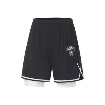 Li Ning Badfive Color Block Loose Moisture Quicking Quick Dry 2 In 1 Sports Shorts Men shorts Black AKST521-3 M