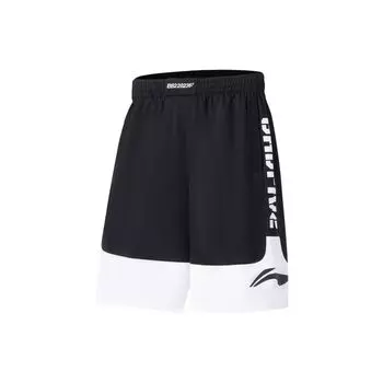 Li Ning Badfive цветные блочные буквы принт эластичный пояс спортивные тренировочные быстросохнущие повседневные шорты мужские шорты черные AAPS055-2 XL