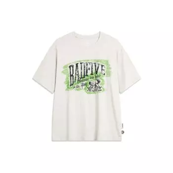 Li-Ning Badfive Graffiti Letter Oversized Short Sleeve T-Shirt Unisex Tops Floral-Grey Tile-Grey AHST519-2