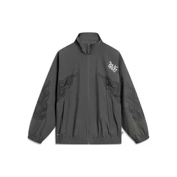 Li Ning Badfive Leisure Tea Flame Letter Print Stand Collar Loose Sports Jacket Men Jacket Dark-Seree AFDT909-1 M