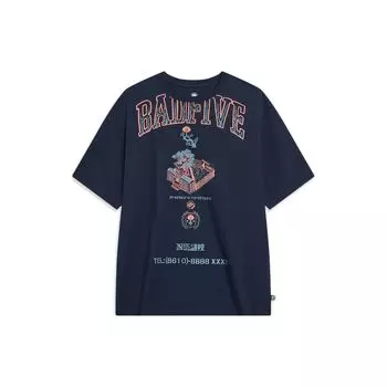 Li-Ning Badfive Letter Architecture Print Loose Short Sleeve T-Shirt Unisex Tops Deep-Navy-Blue AHST515-6 S