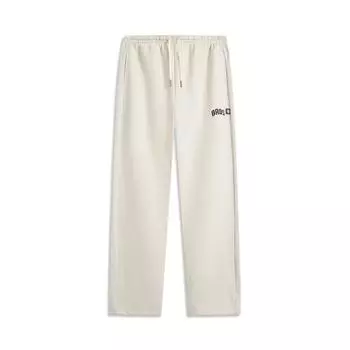 Li-Ning Badfive Letter Mid-Waist Drawstring Breathable Versatile Straight Casual Pants Men bottoms Light-Gray Khaki AKLV081-1 XL
