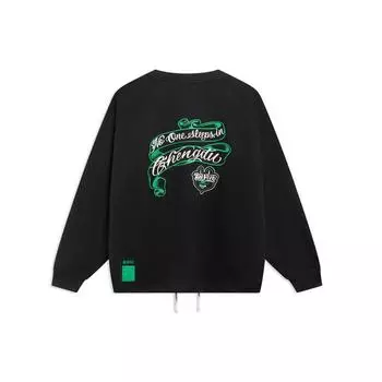 Li Ning Badfive Letter Pattern Print Loose Pullover Sweatshirt Unisex Sweatshirt Black AWDSJ07-1 XL
