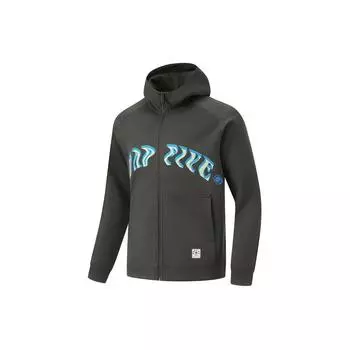Li Ning Badfive Letter Print Hooded Cardigan Sports Sweatshirt Men Sweatshirt Dark-Gray AWDU095-3 3XL