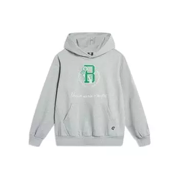 Li Ning Badfive Letter Print Loose Hoodie Unisex Hoodies Flower-Gray AWDT469-2 L