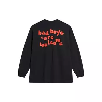 Li Ning Badfive Letter Print Loose Round Neck Long Sleeve Hoody Unisex Hoody Black AWDT891-4 XL