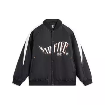Li Ning Badfive Letter Print однобортная свободная бейсбольная куртка мужские куртки черные AJMU017-3 XS
