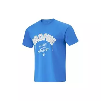 Li-Ning Badfive Letter Print Quick-Dry Short Sleeve T-Shirt Men Tops Interstellar-Blue ATSU437-4 S