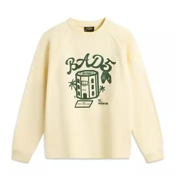 Li Ning Badfive Letter Print Round Neck Удобная дышащая универсальная свободная толстовка Мужская толстовка Pudding-Yellow AWDUF75-1 M