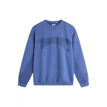 Li Ning Badfive Letter Print Round Neck Loose Knit Pullover Hoody Men sweatshirt Sea-Salt-Blue AWDU717-1 L