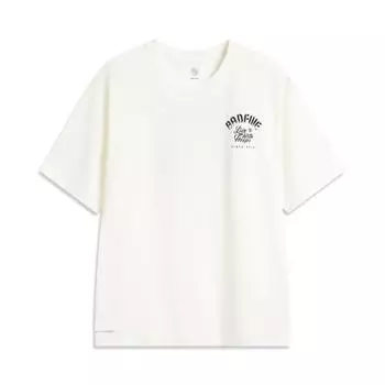 Li-Ning Badfive Letter Round Neck Comfortable Breathable Versatile Short Sleeve T-Shirt Men Tops Off-White AHSV697-1 S