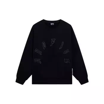 Li Ning Badfive Letter Round Neck Loose Sweatshirt Unisex Sweatshirt Black AWDT095-2 XL