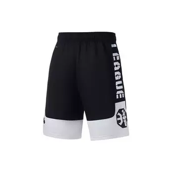 Li Ning Badfive Mister Cartoon Collaboration Letter Print Loose Casual Shorts Men Shorts Black White AAPU207-1 2XL
