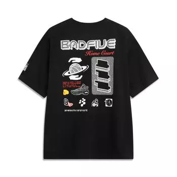 Li Ning Badfive Модная Универсальная Повседневная Свободная Футболка с Круглым Вырезом и Принтом Букв, Мужская, Топы, Черная AHSVA13-2 L