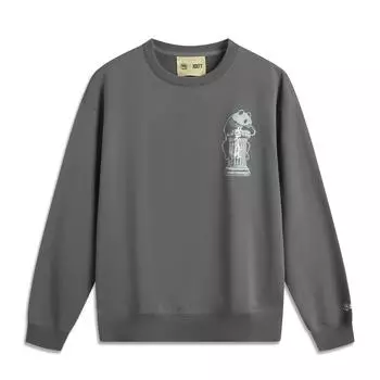 Li Ning Badfive мягкий удобный стильный классический американский ретро повседневный свободный пуловер с круглым вырезом с принтом мужской свитшот угольно-серый AWDV799-1 S