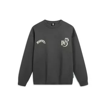 Li Ning Badfive Повседневный спортивный свитер с круглым вырезом, мужская толстовка графитово-серого цвета AWDU091-6 L