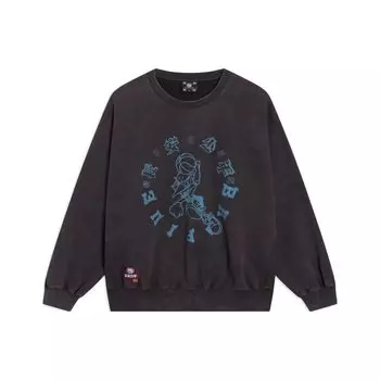 Li Ning Badfive Printed Letter Round Neck Pullover Sweatshirt Unisex sweatshirt Charcoal-Brown AWDSG49-3 L