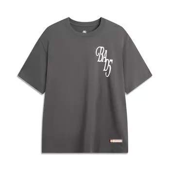 Li Ning Badfive Принтованная Дышащая Повседневная Модная Свободная Футболка с Круглым Вырезом и Коротким Рукавом с Буквами Мужские Топы Черный Сосново-Серый AHSVB77-5 S