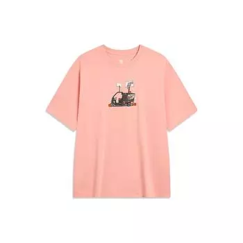 Li-Ning Badfive пуловер с круглым вырезом и буквенным принтом, футболка с короткими рукавами, топы унисекс, кораллово-розовый AHST915-2 L