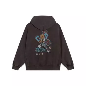 Li Ning Badfive Series Changan Youth Text Print Pullover Long Sleeve Sweatshirt Unisex sweatshirt Charcoal-Brown AWDSG47-1 XS