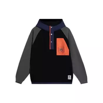 Li-Ning Badfive Series Контрастный повседневный пуловер с буквенным принтом и логотипом, мужская куртка с капюшоном, черный AFDSA77-1 L