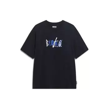 Li-Ning Badfive Series Футболка с круглым вырезом и короткими рукавами с буквенным принтом, мужские топы, черный AHST283-2 M