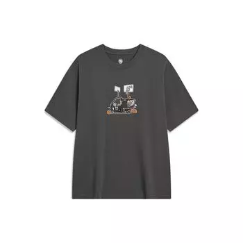 Li-Ning Badfive Series Графический принт с круглым вырезом и короткими рукавами, топы унисекс, черный AHST915-3 S