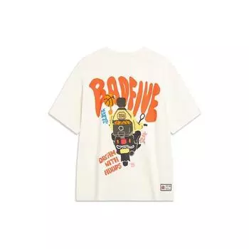Li-Ning Badfive Series Графический принт с круглым вырезом и короткими рукавами, топы унисекс, бежевый AHST901-1 XL