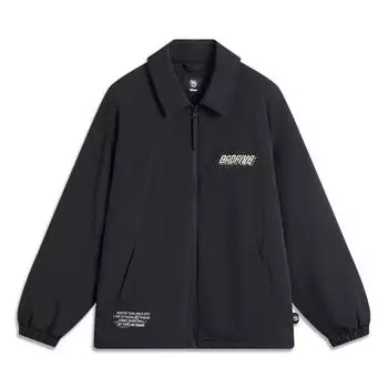 Li Ning Badfive Series High Street American Vintage Letter Zipper Воротник Флис Теплый Свободный Кардиган Куртка Мужская Куртка Черная AFDU503-1 L