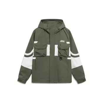 Li-Ning Badfive Series Спортивная куртка с капюшоном с цветными блоками Мужская куртка Army-Green Off-White AFDT055-1 XL
