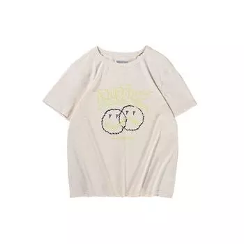Li Ning Badfive Smiley Print Sports Casual Celebrity Neck Short Sleeve T Shirt Men Tops Off-White AHSR464-1 S