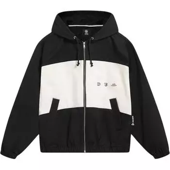 Li Ning Badfive Spliced Letter Zipper Hoodie Loose Jacket Men Jacket Black Off White AJDT049-2 M