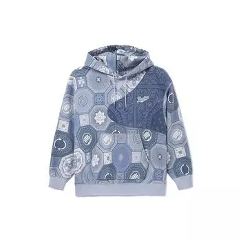 Li Ning Badfive Sports Basketball Series Cashew Flower Spliced Fleece Warm Loose Pullover Hoodie Unisex Hoodies Blue AWDR781-2 L