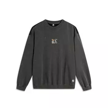 Li Ning Badfive свитер с круглым вырезом свободный спортивный свитшот с длинным рукавом мужской свитшот темно-серый черный AWDU267-6 M