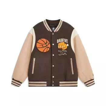 Li-Ning Badfive, свободная укороченная хлопковая куртка с контрастным буквенным принтом, мужская куртка, темно-серая, кофейно-коричневая AJMT089-1 XXL