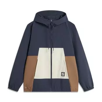 Li Ning Badfive Свободный кардиган с капюшоном на молнии для мужчин, верхняя одежда, темно-синий, овсяно-серый, коричневый, AFDU211-5 M