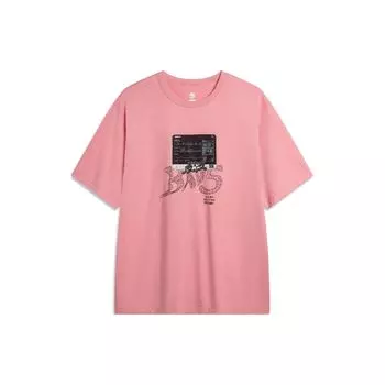 Li-Ning Badfive Tactical Letter Print Casual Round Neck Free Short Sleeve T Shirt Men Tops Peach-Pink AHSU431-7 S