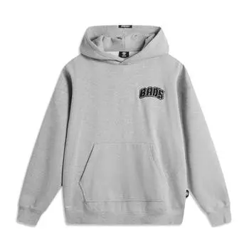 Li Ning Badfive Удобная повседневная флисовая толстовка с капюшоном и принтом букв, мужская толстовка серого цвета AWDU503-4 L