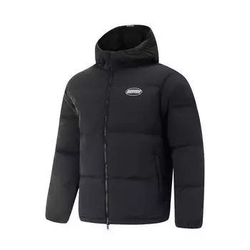 Li Ning Badfive водонепроницаемая удобная повседневная минималистичная теплая универсальная короткая свободная зимняя куртка-пуховик с капюшоном на молнии мужские куртки черного цвета AYMU197-1 XL
