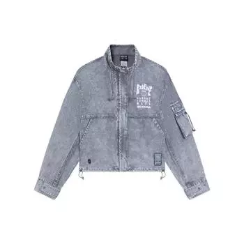 Li Ning Badfive Женская серия с напечатанным узором, трехмерный крой, свободная джинсовая куртка, женская куртка серого цвета AJDS336-1 L