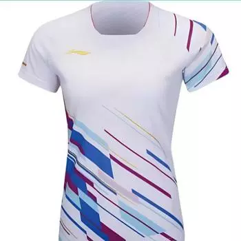 Li Ning Badminton Competition Series Полосатый круглый вырез свитера прямой покрой спортивная футболка с коротким рукавом женские топы белый AAYU224-2 L